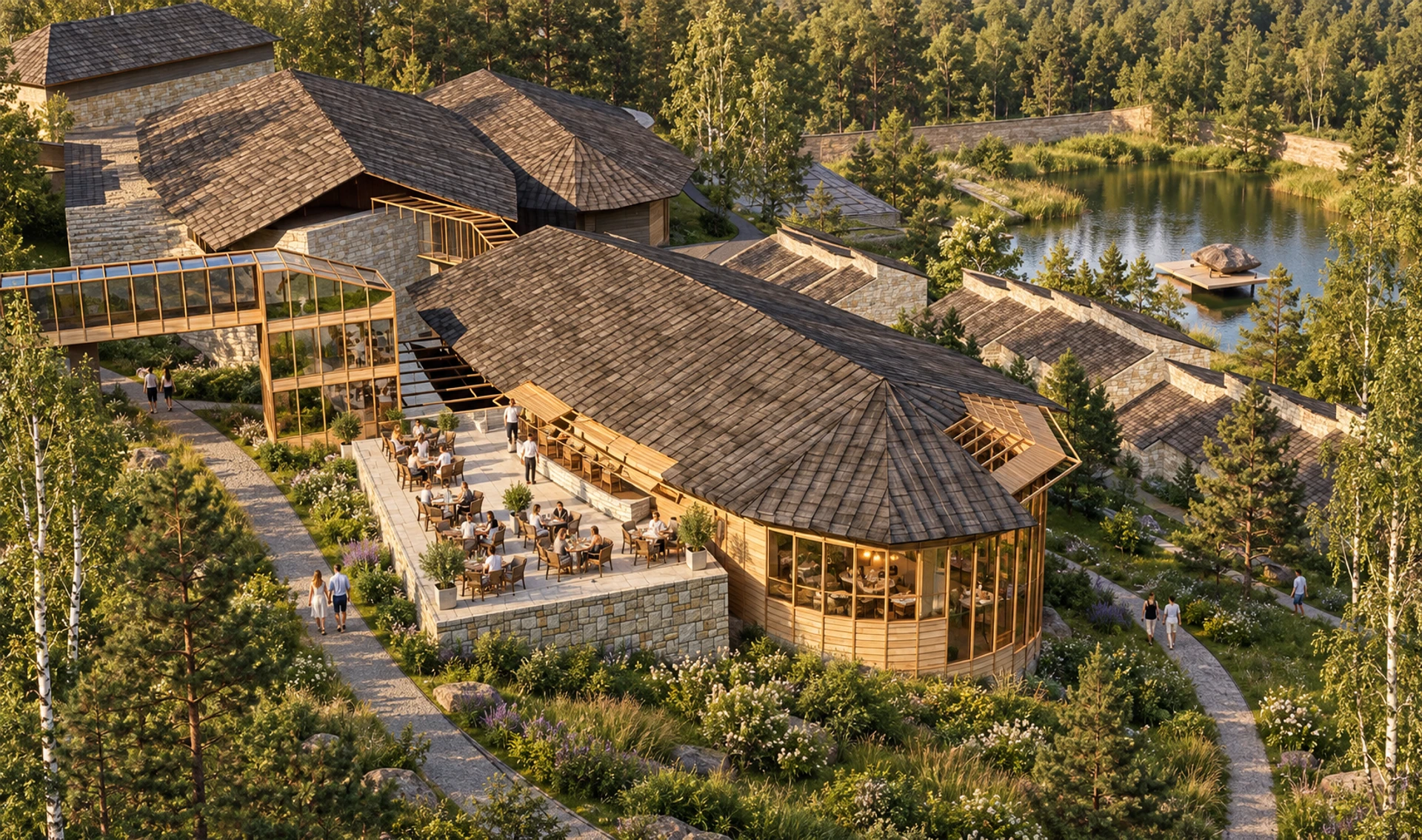 Restaurant terrace and glazed pavilion — design visualisation