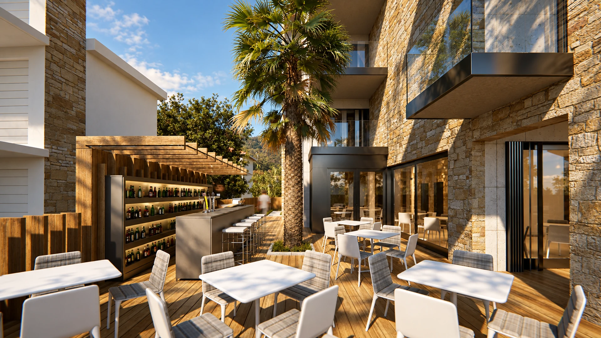 Outdoor dining terrace — design visualisation