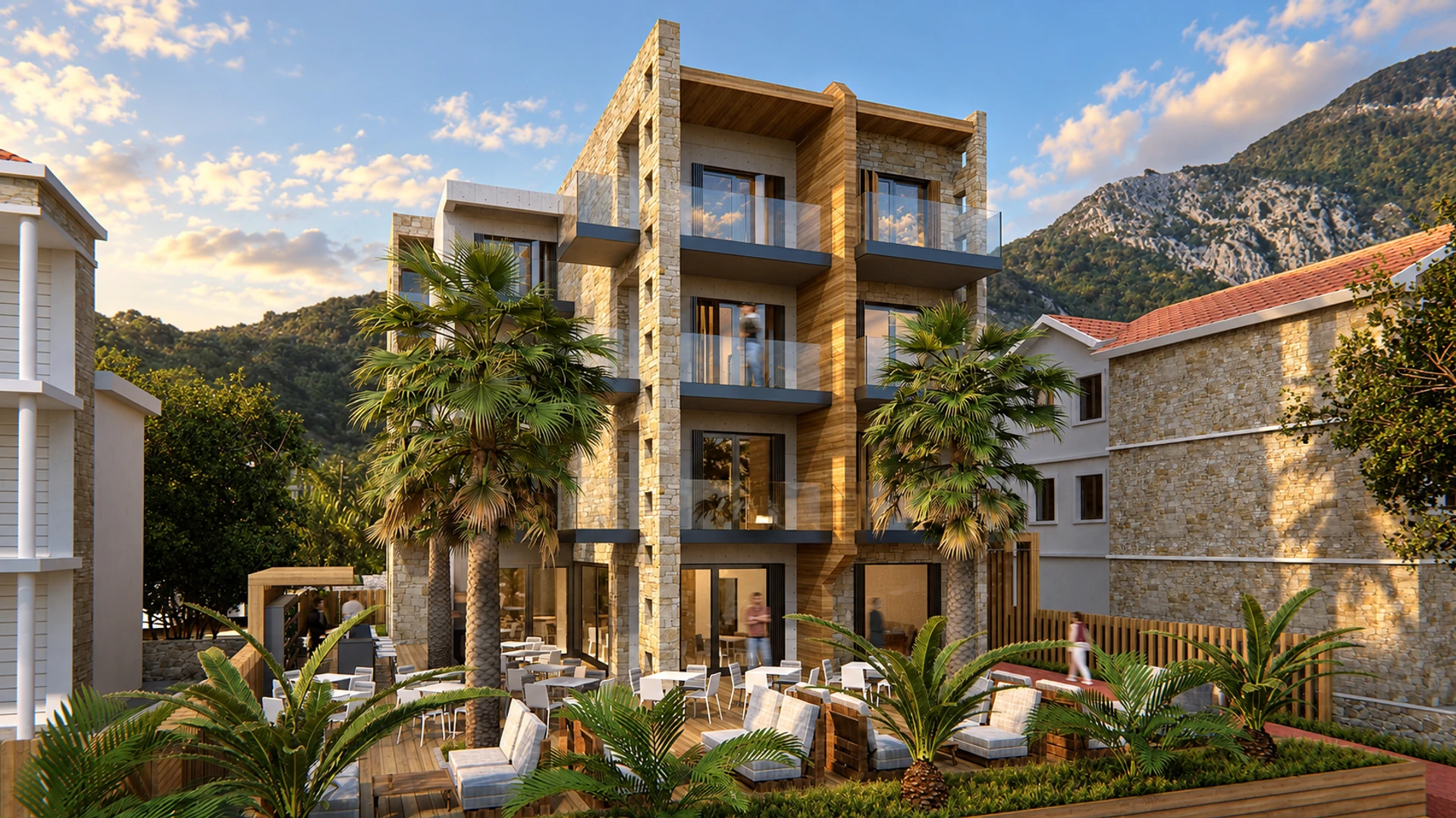 Hotel and mountain setting — design visualisation