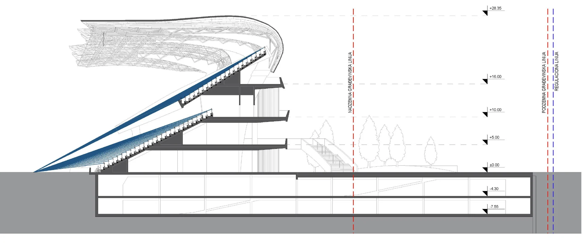Section through the east stand — East Stand of Podgorica City Stadium