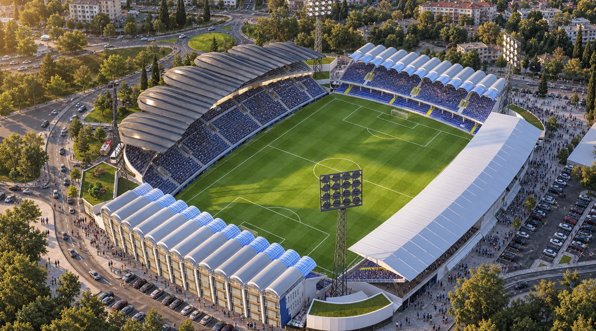 Stadium bowl and new east canopy — East Stand of Podgorica City Stadium
