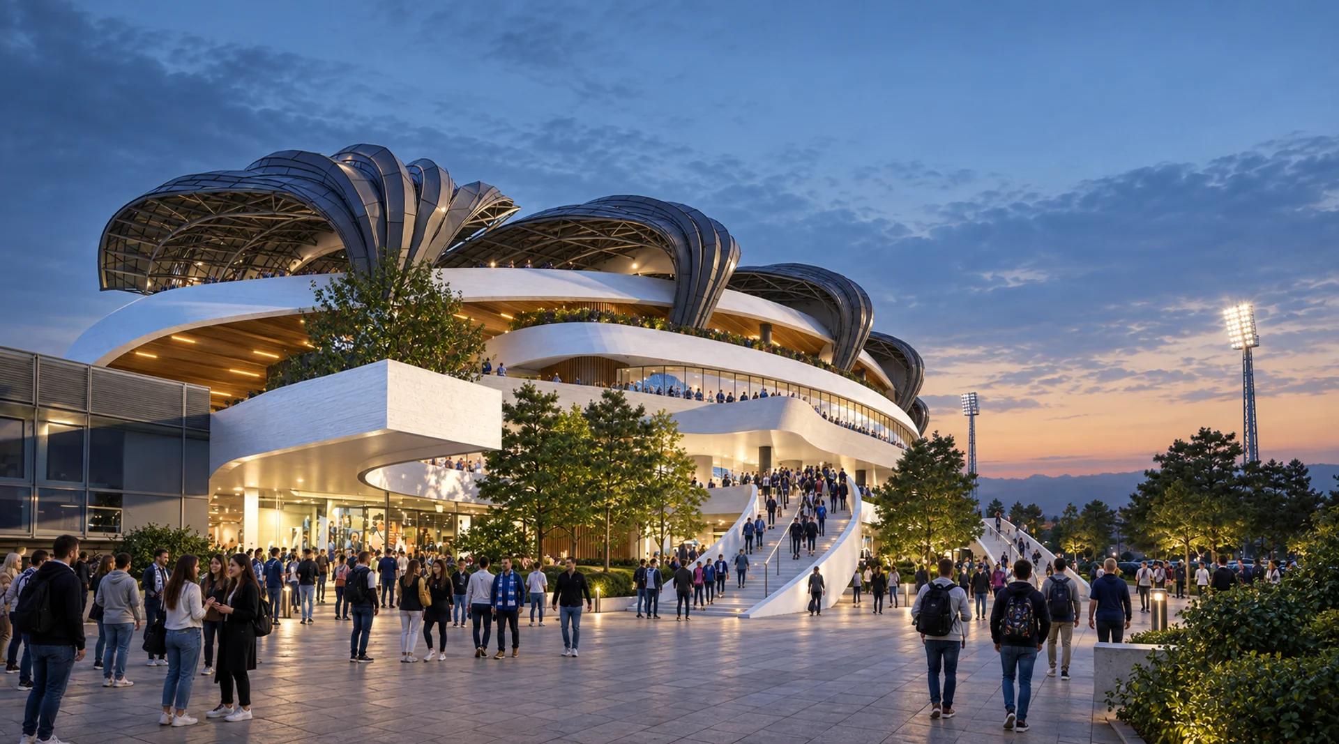 Entrance plaza and public stair — East Stand of Podgorica City Stadium