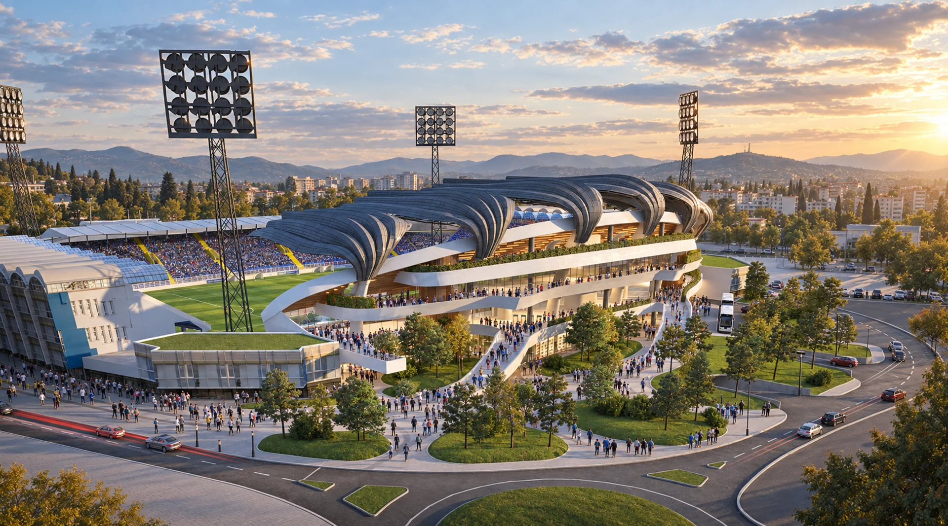 The east stand and public forecourt — East Stand of Podgorica City Stadium