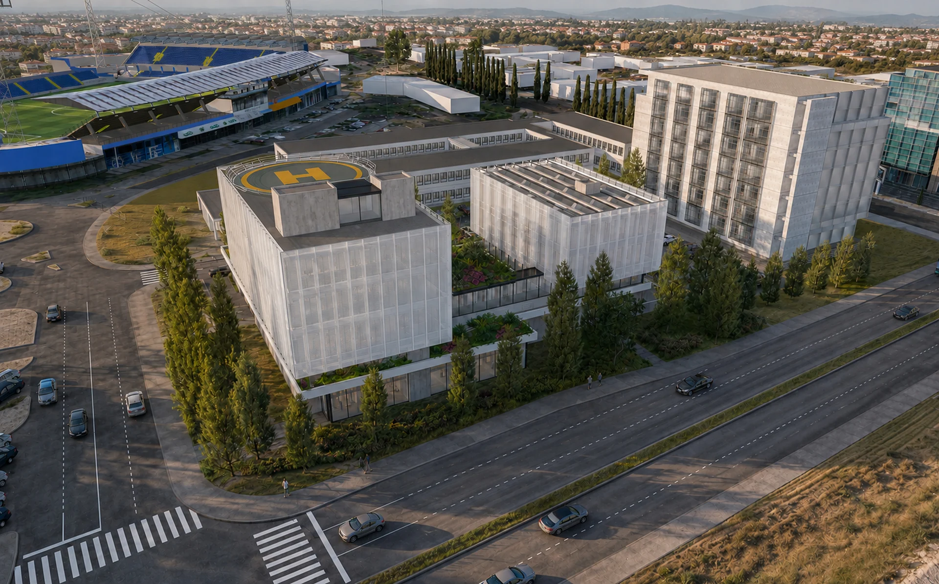 Aerial view — medical, administrative and educational wings