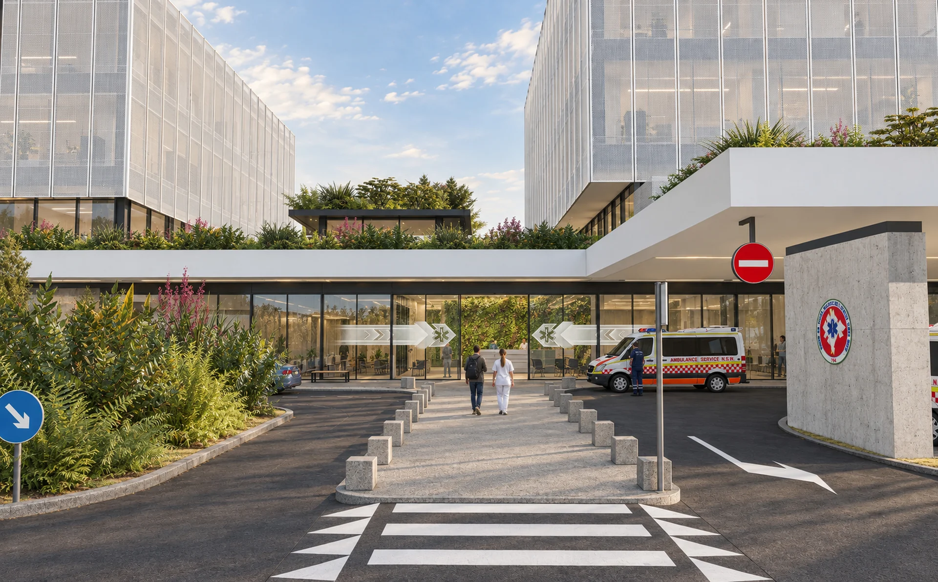 The entrance podium — a clear and sheltered threshold