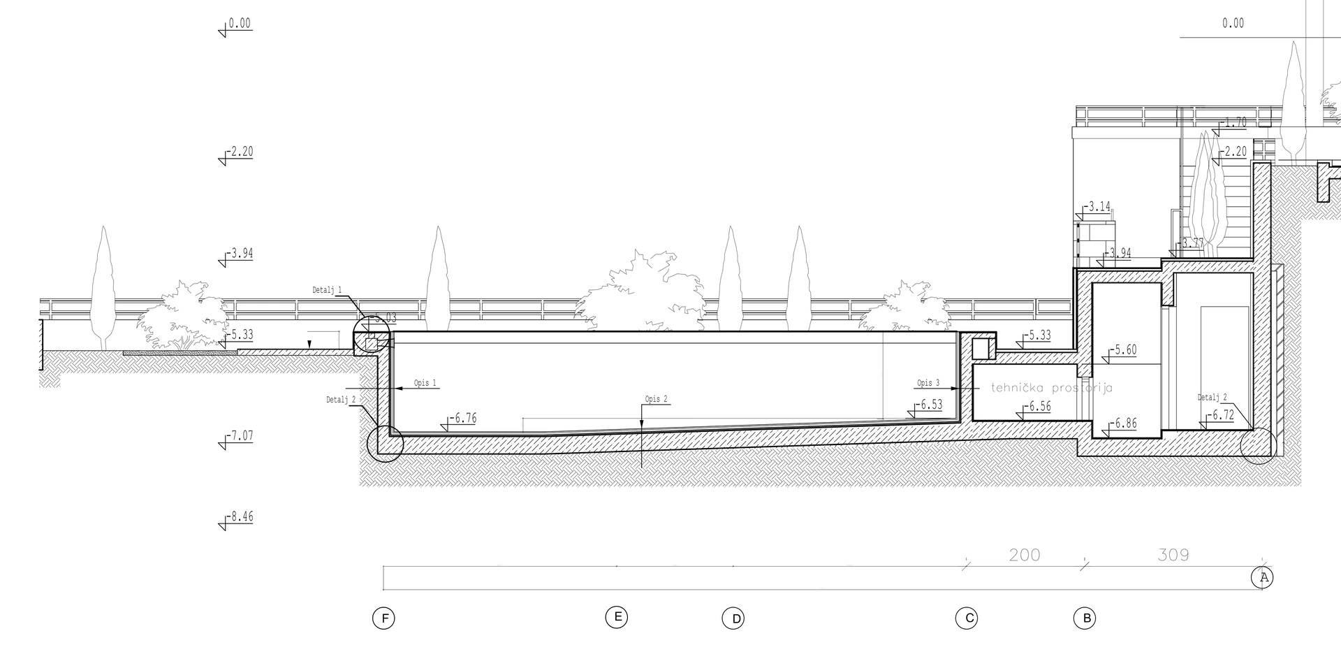 Hotel Renome, Petrovac — Pool and terrace section detail