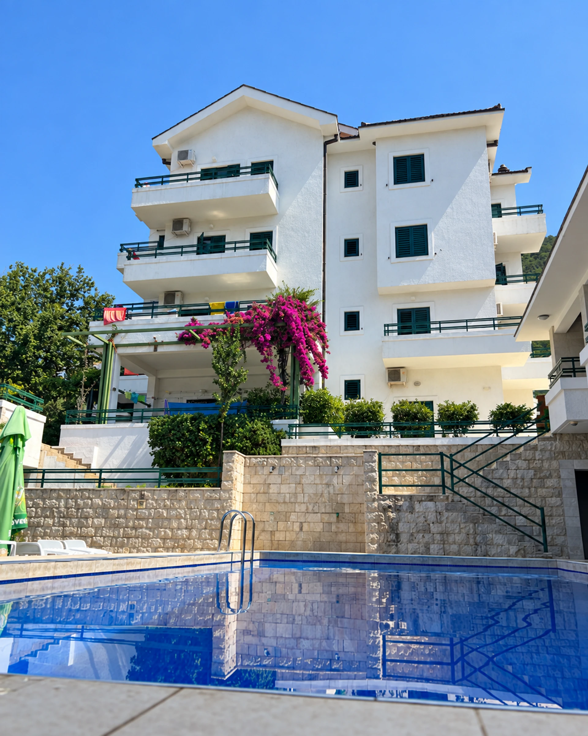 Hotel Renome, Petrovac — Hotel facade from the pool