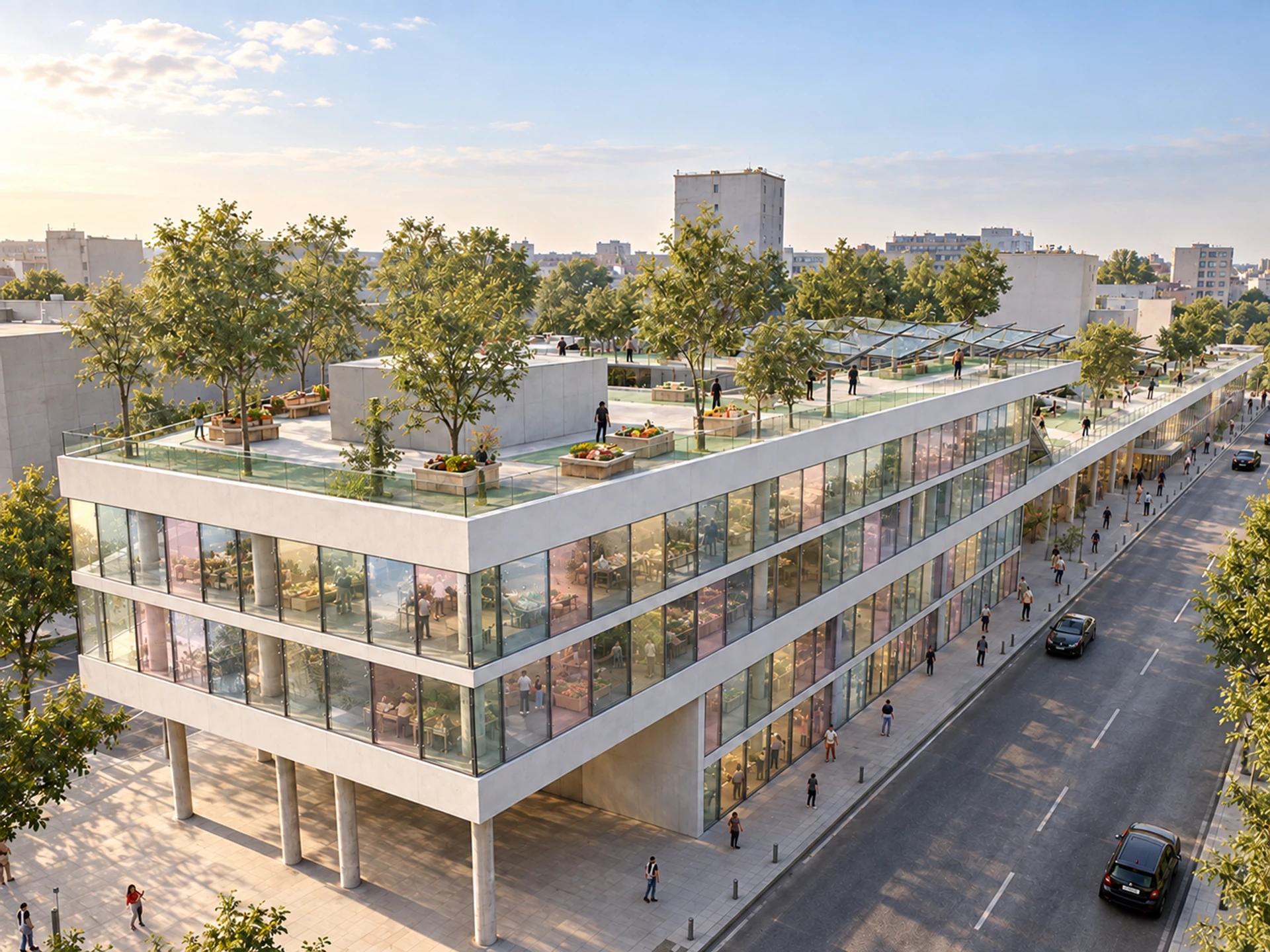 Kalenic Green Market — elevated view of the market building and planted terraces