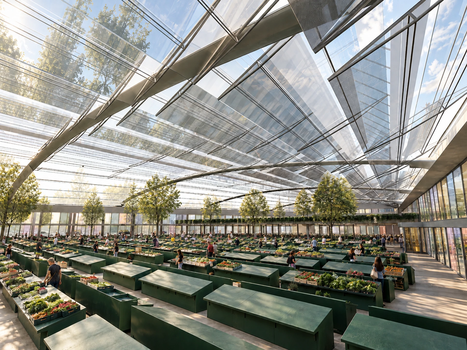 Kalenic Green Market — market stalls beneath the lightweight roof structure
