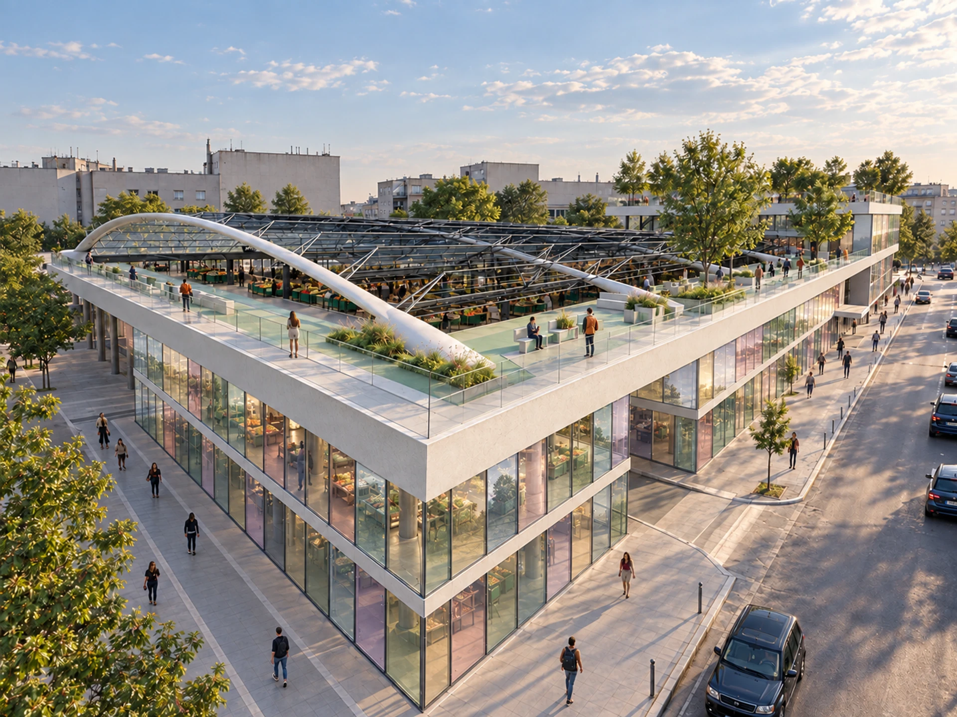 Kalenic Green Market — market canopy and corner terraces