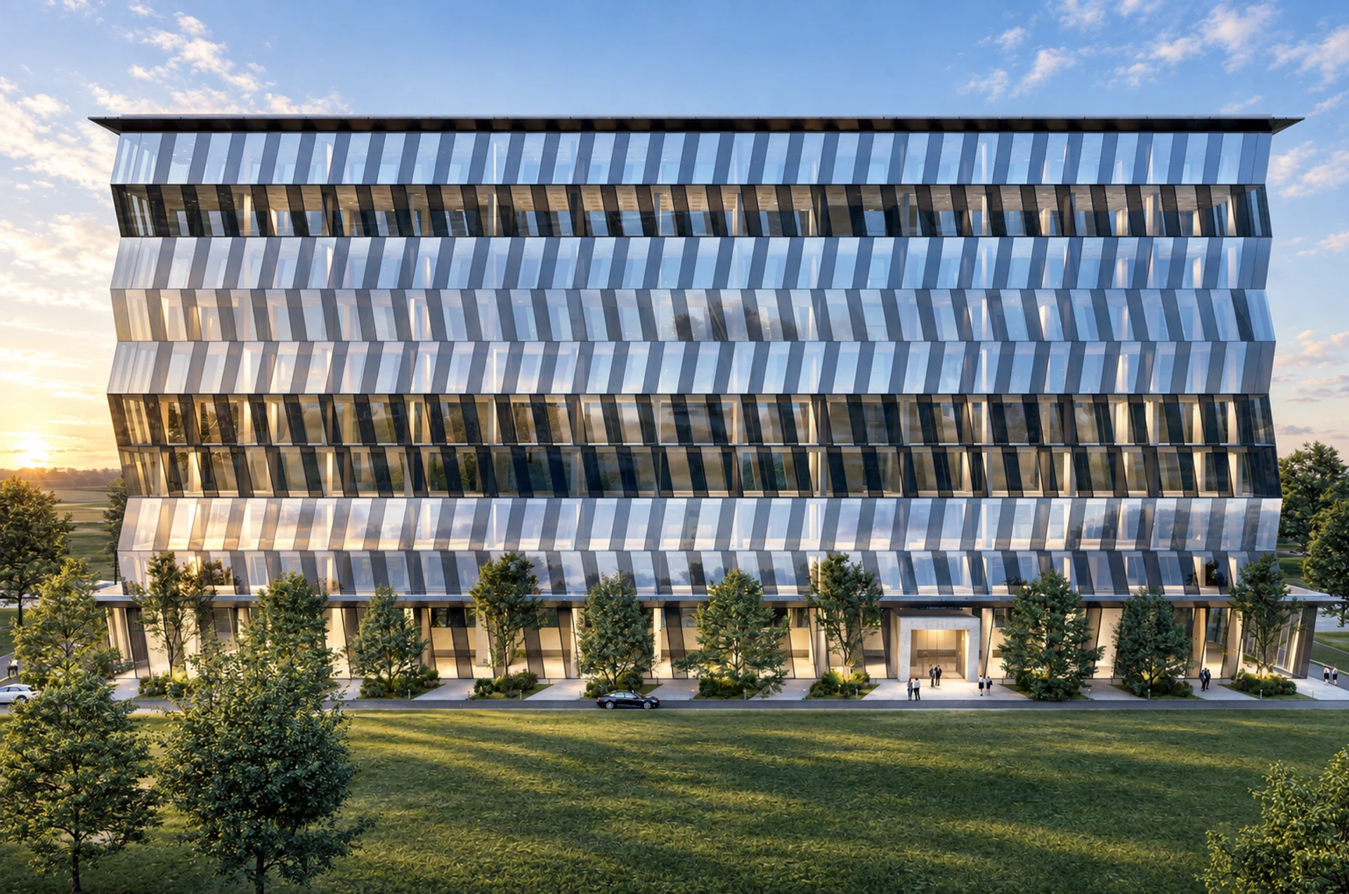 Office façade with projecting glass bays — design visualisation