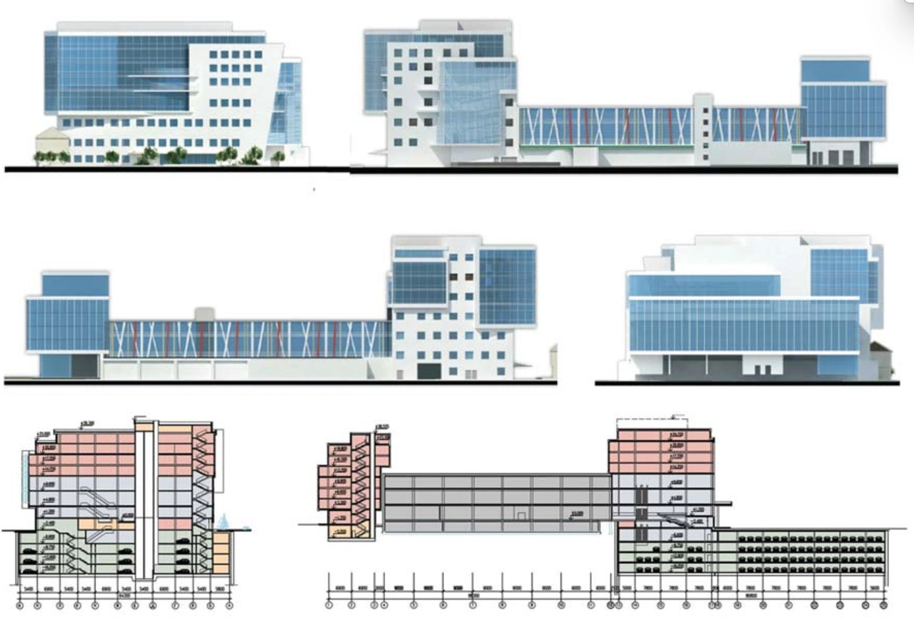 Novogereevo Business Centre — four elevations and two sections