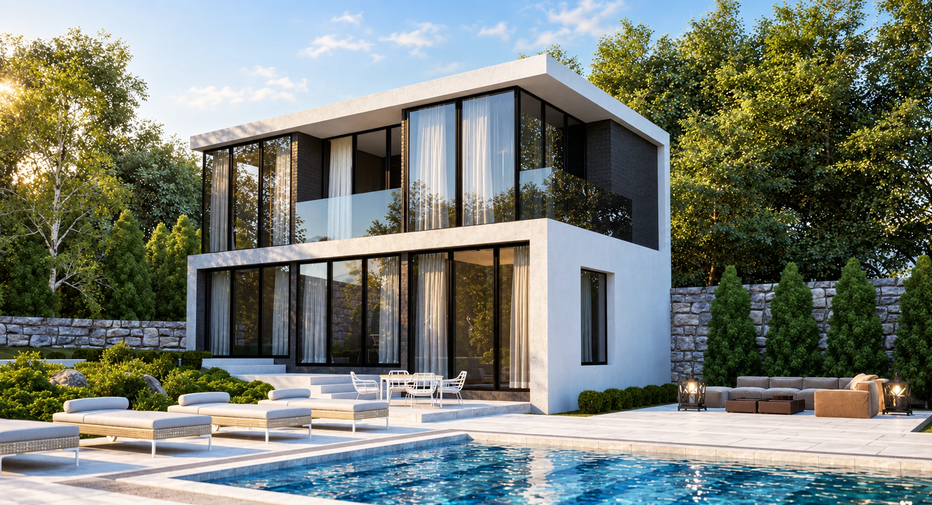Pool and two-storey villa — design visualisation