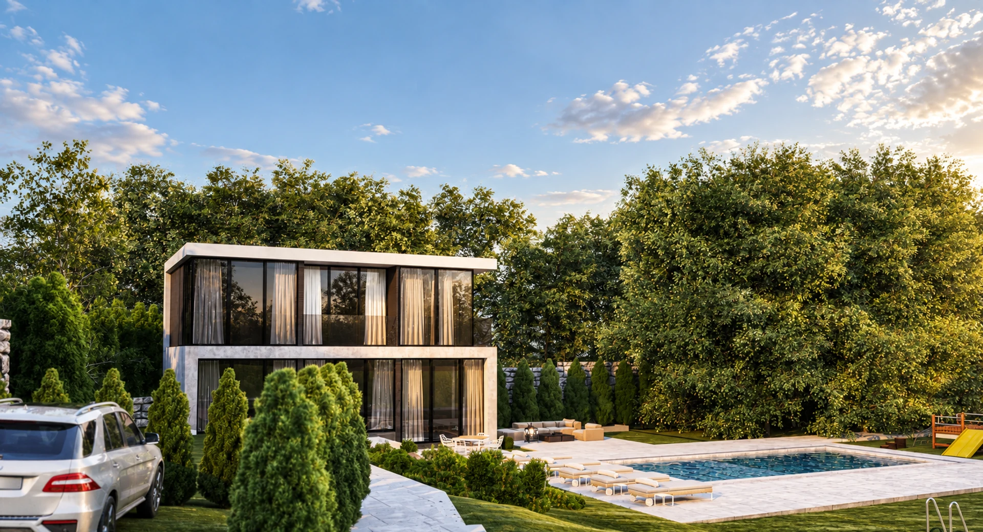 Approach to the villa — design visualisation