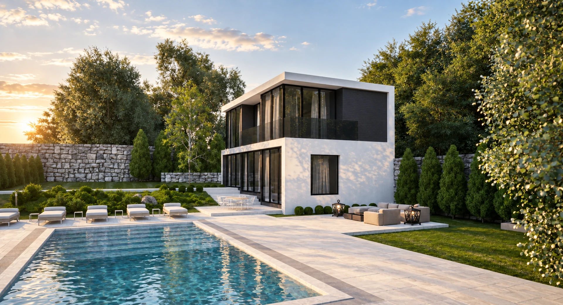 Pool terrace and side façade — design visualisation