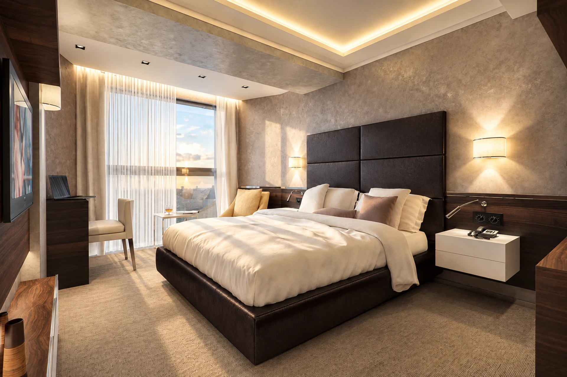 Hotel guest bedroom — design visualisation