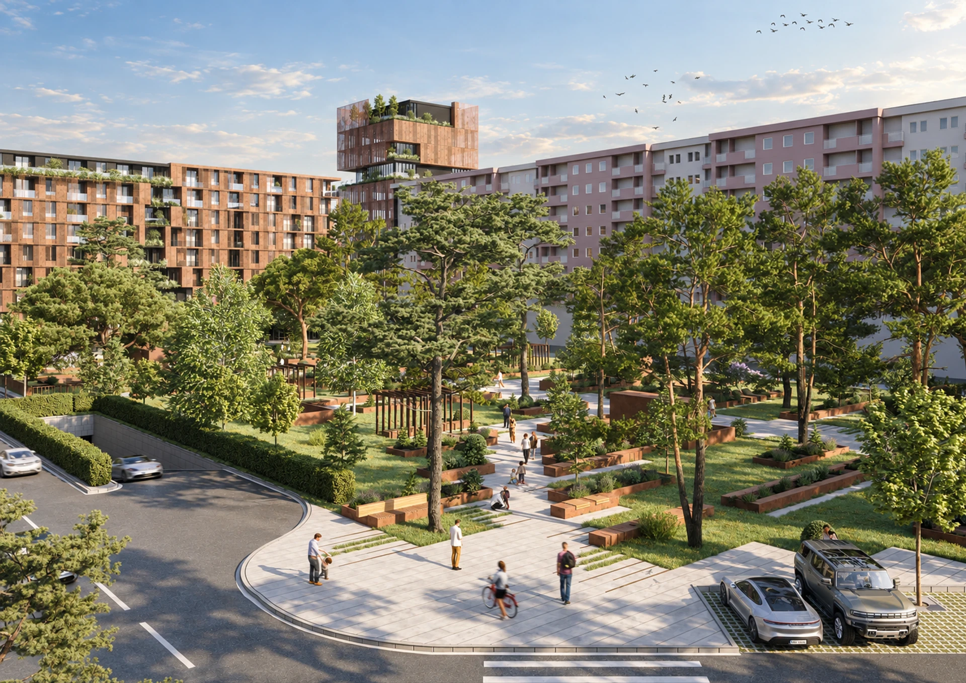 University City, Podgorica — Public park and surrounding buildings