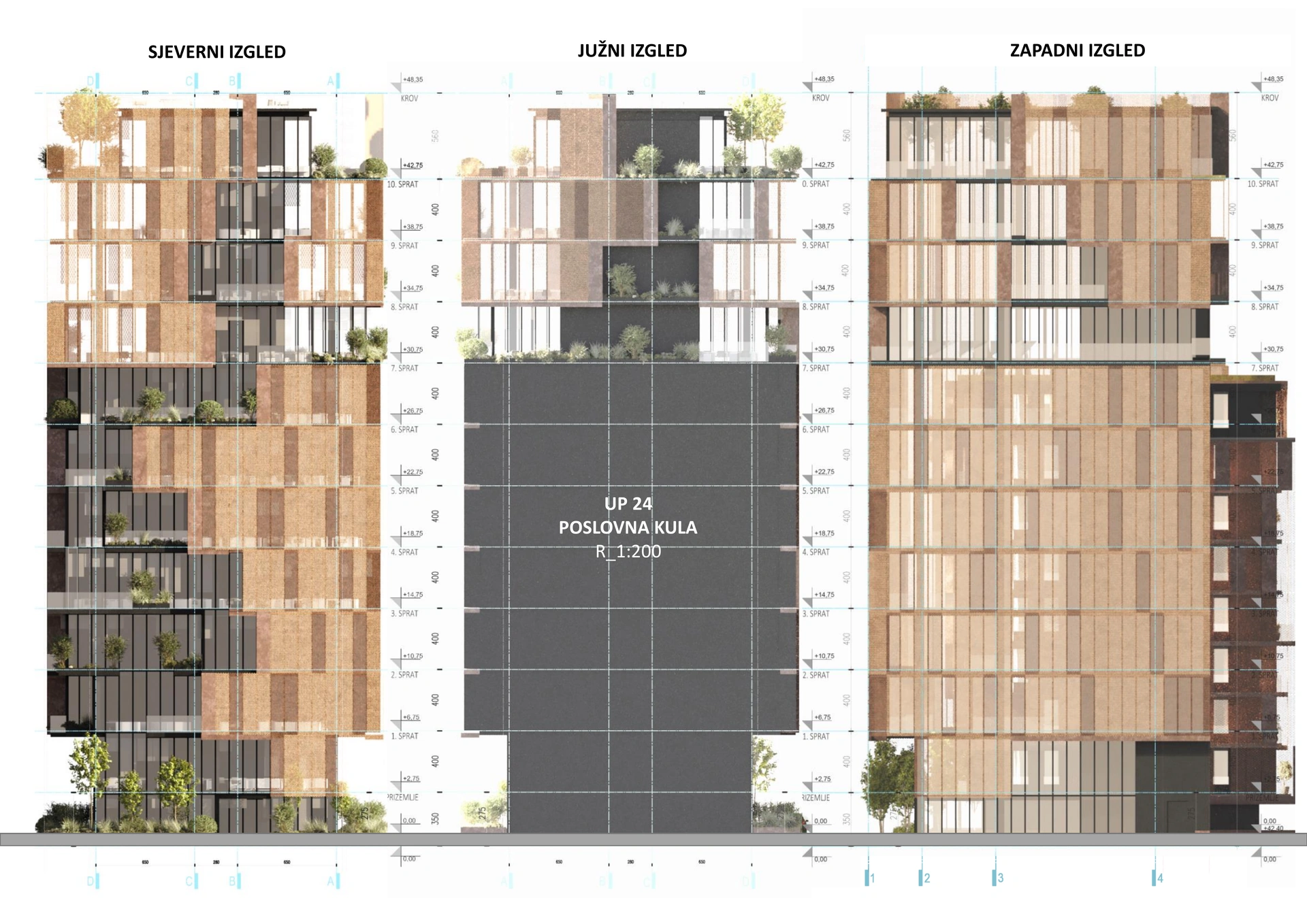 University City, Podgorica — Business tower UP24 - elevations - 1:200