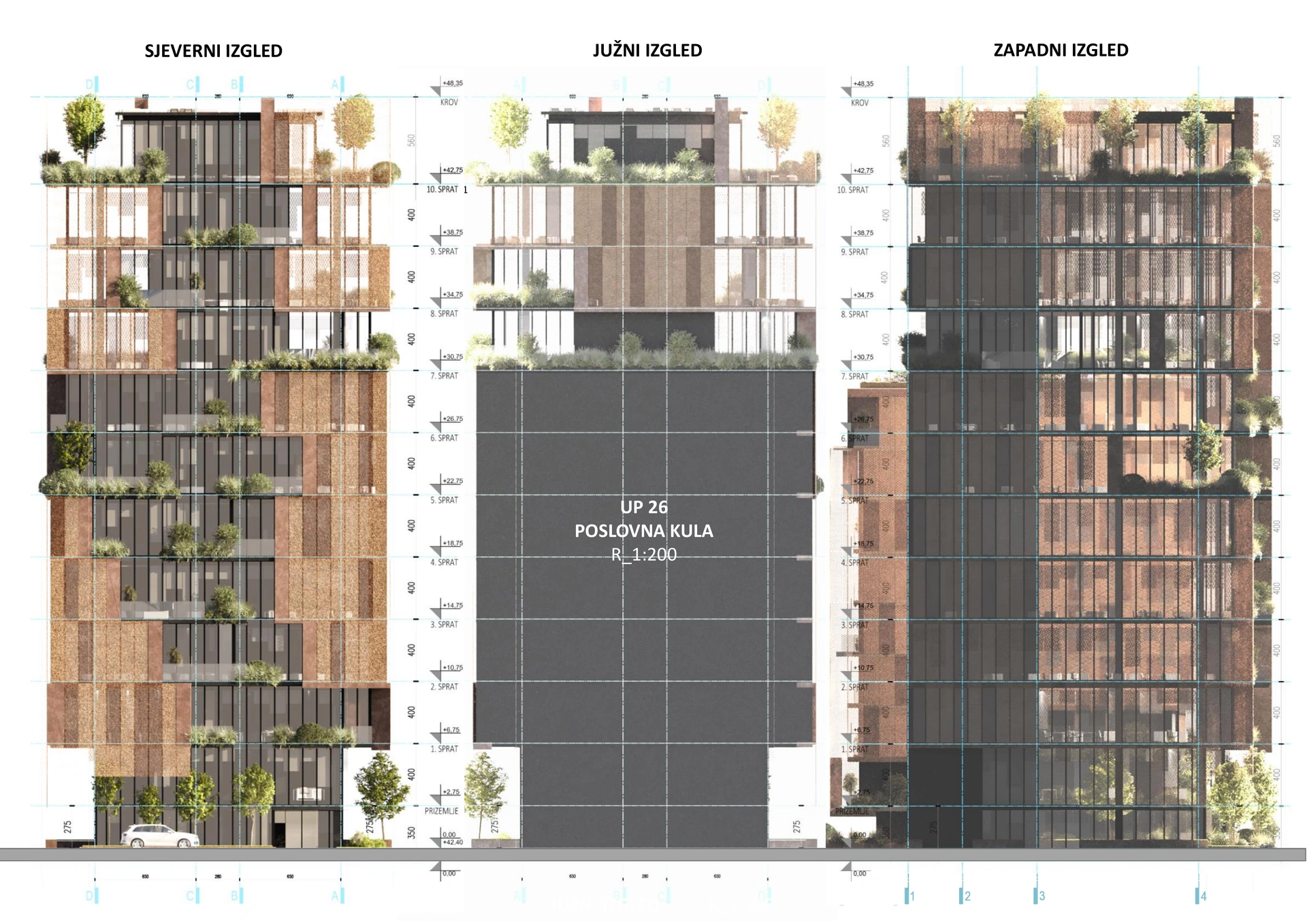 University City, Podgorica — Business tower UP26 - elevations - 1:200