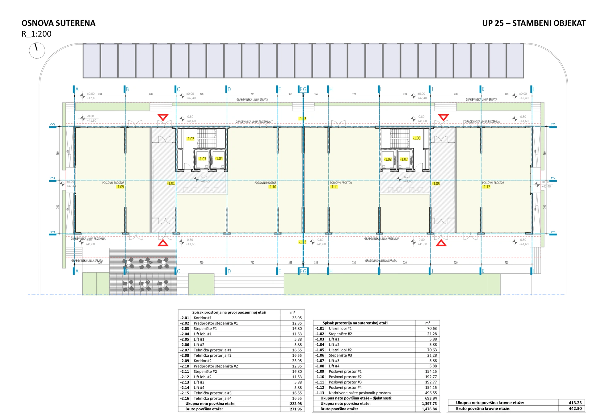 University City, Podgorica — Residential building - lower ground floor - 1:200