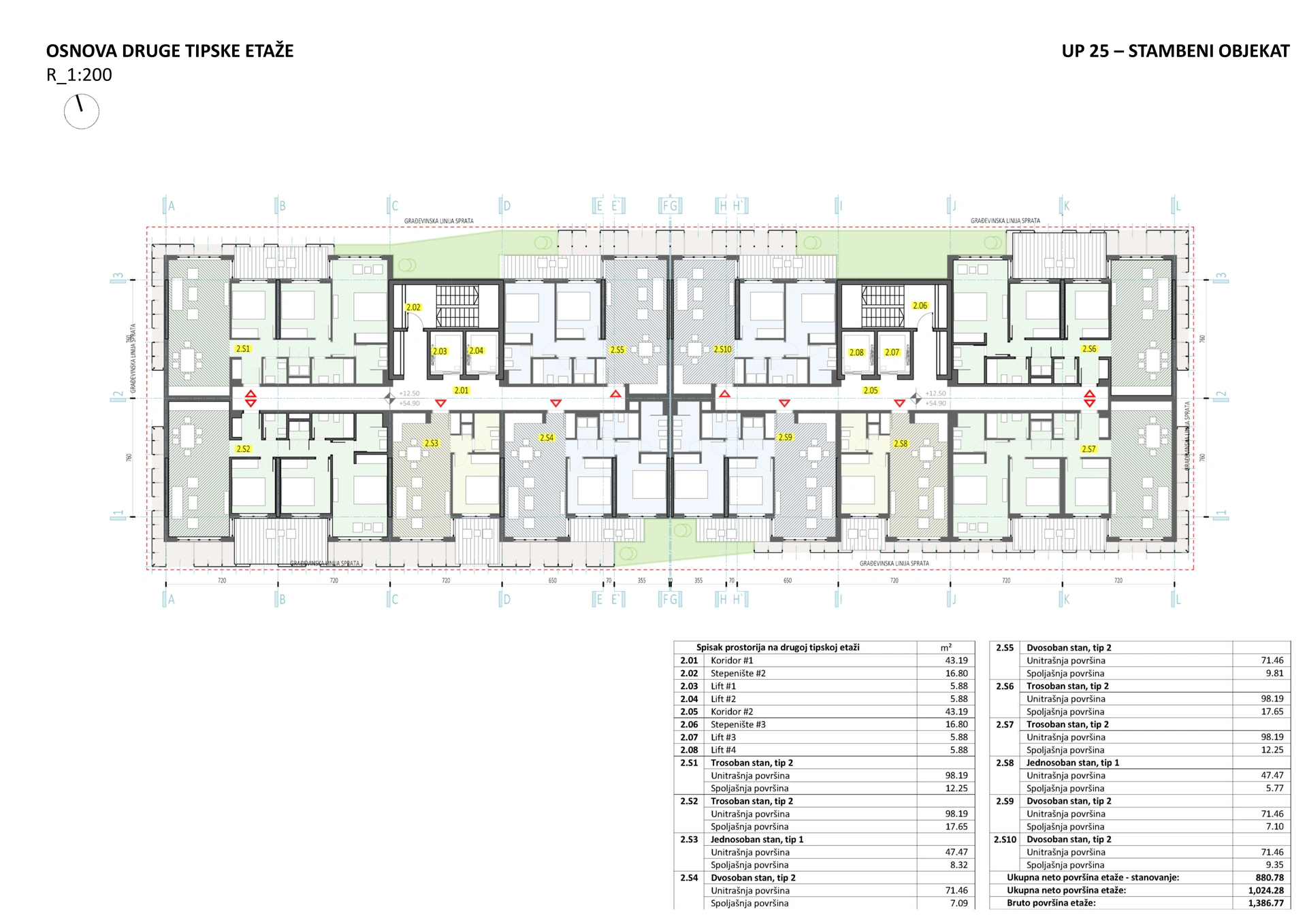 University City, Podgorica — Residential building - second typical floor - 1:200