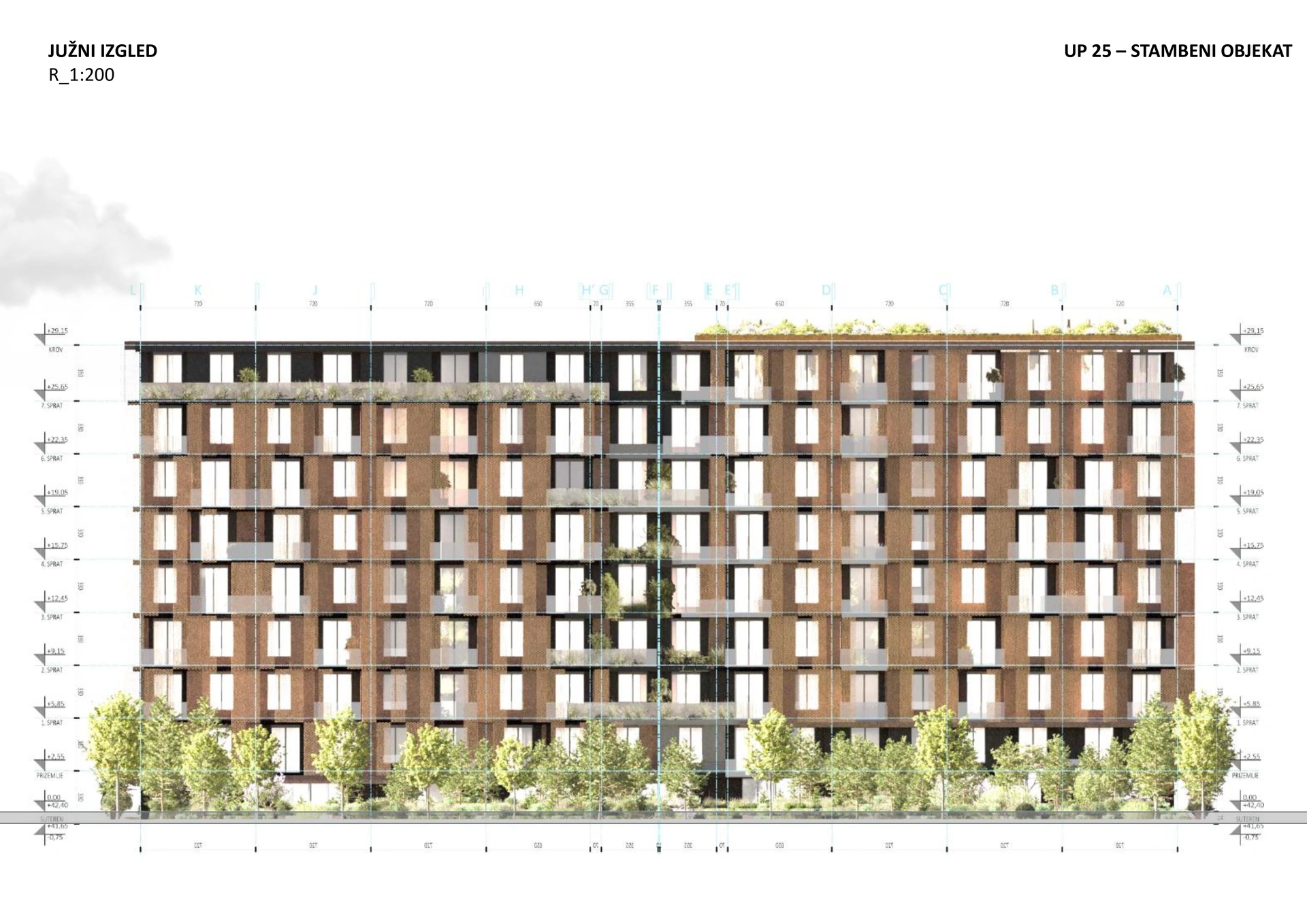 University City, Podgorica — Residential building - south elevation - 1:200