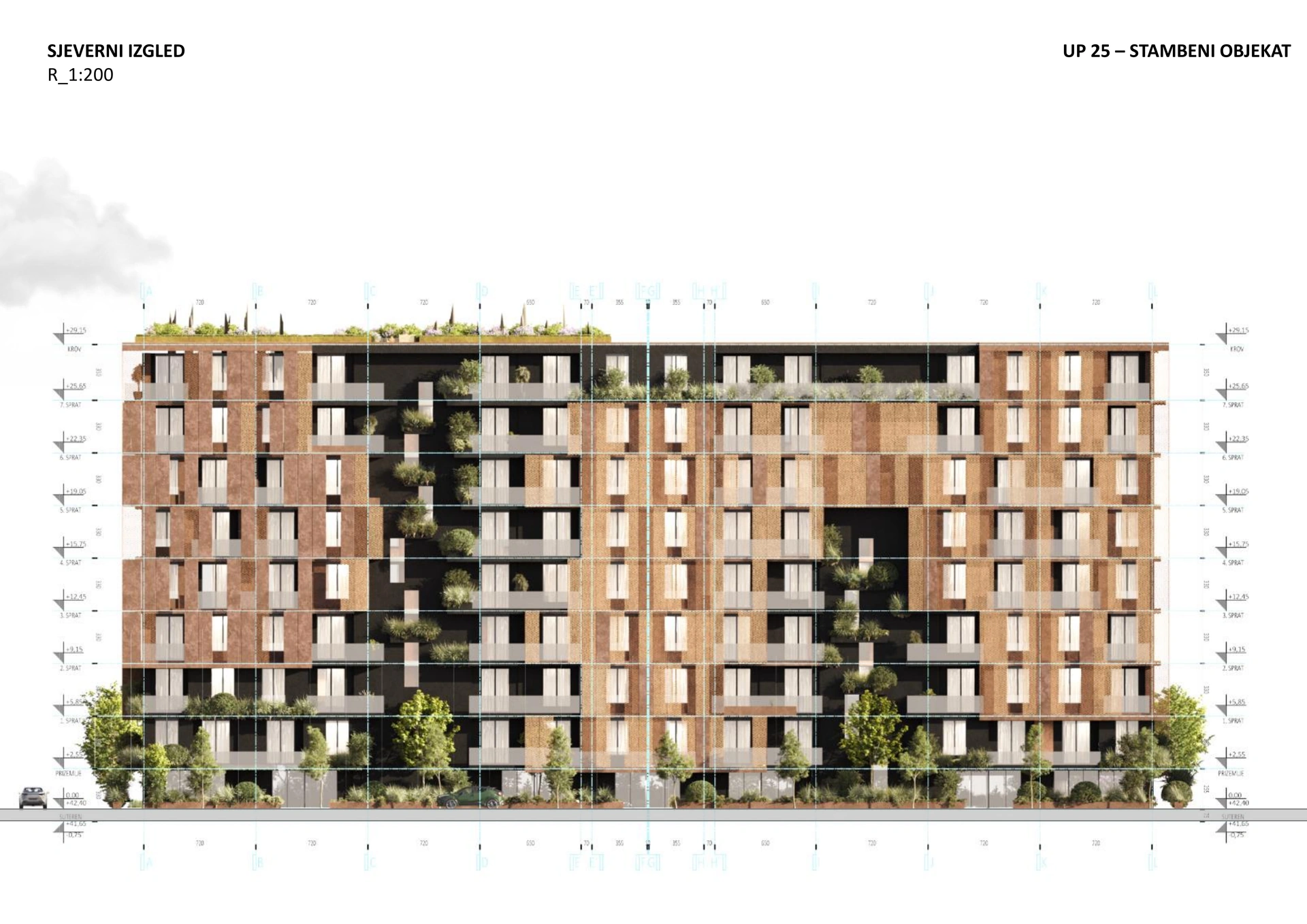 University City, Podgorica — Residential building - north elevation - 1:200